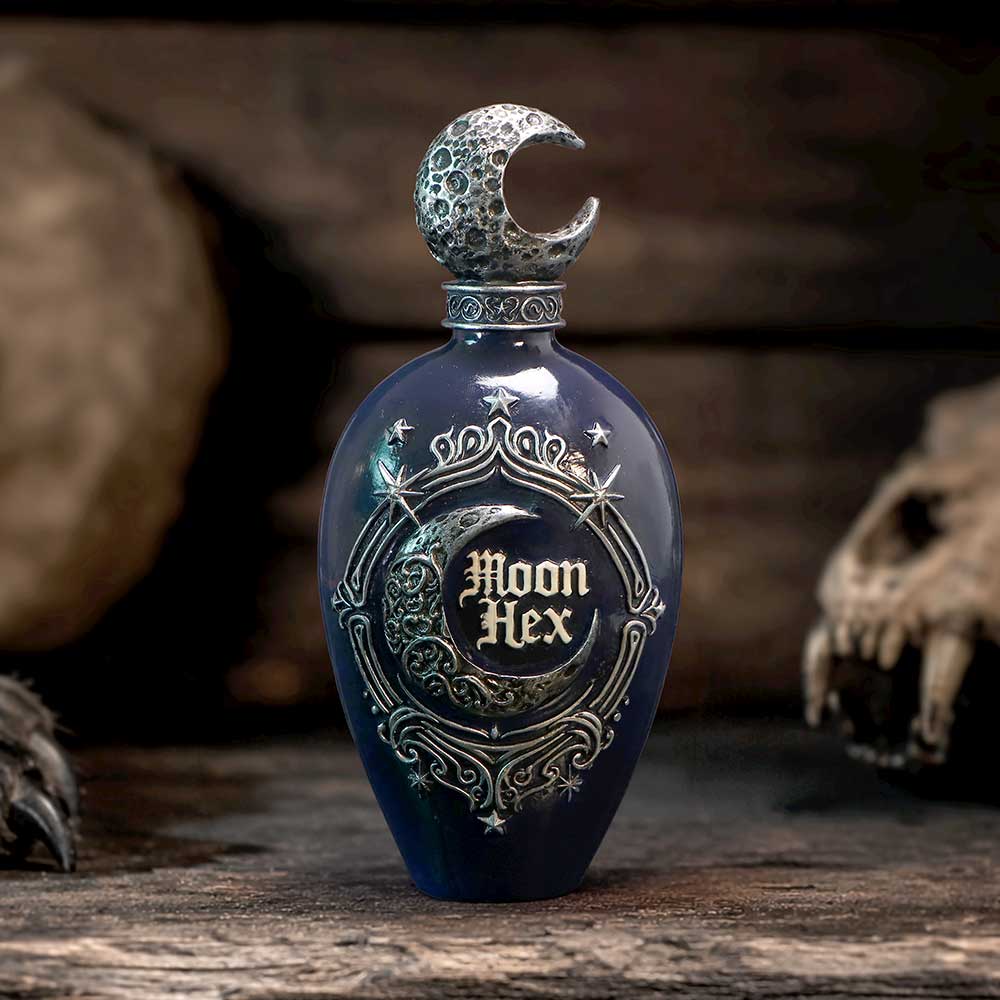Moon Hex Bottle Figurine - Blue Moon Hex figurine on a textured display surface