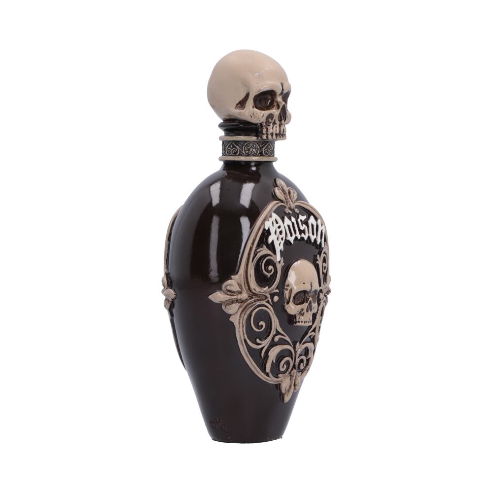 Poison Bottle Figurine - Side view of skull cap and ornate front border