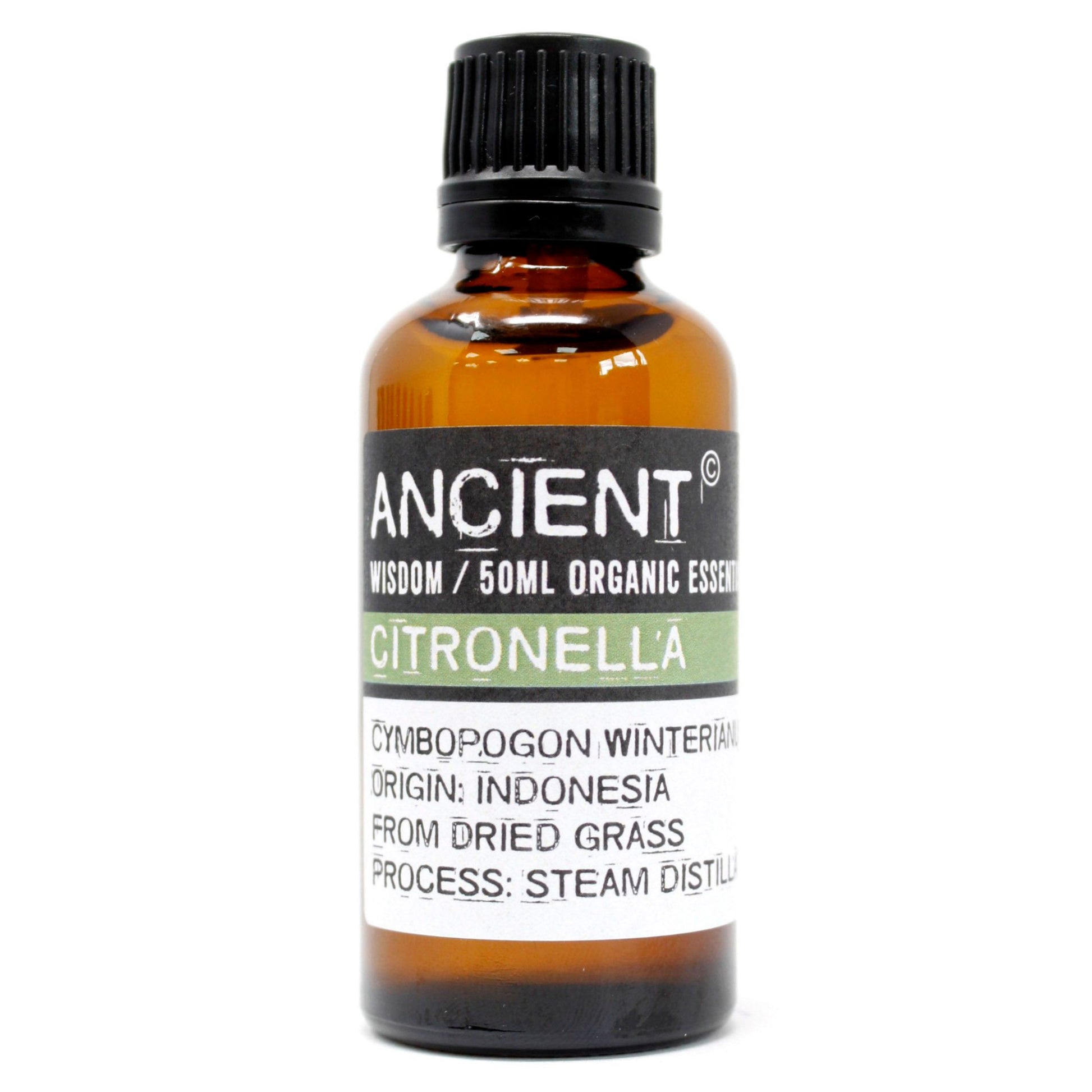 Organic Citronella Essential Oil 50ml with fresh citrus herbal aroma for aromatherapy and home fragrance.