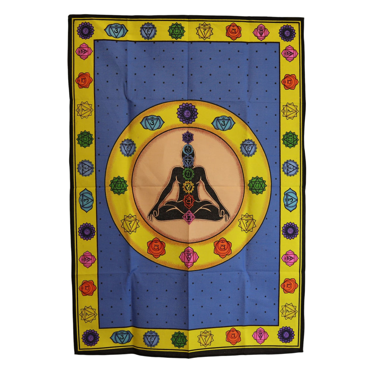Chakra Fibrant cotton wall art 70x110cm with seven chakra symbols UK
