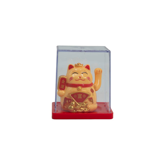 Mini solar powered money cat yellow Maneki Neko waving for luck and positive energy