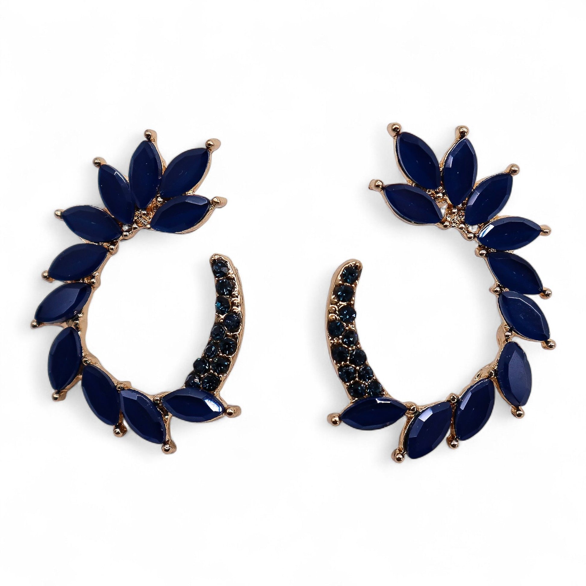 Royal blue vintage glass hoop earrings, lightweight boho jewellery UK