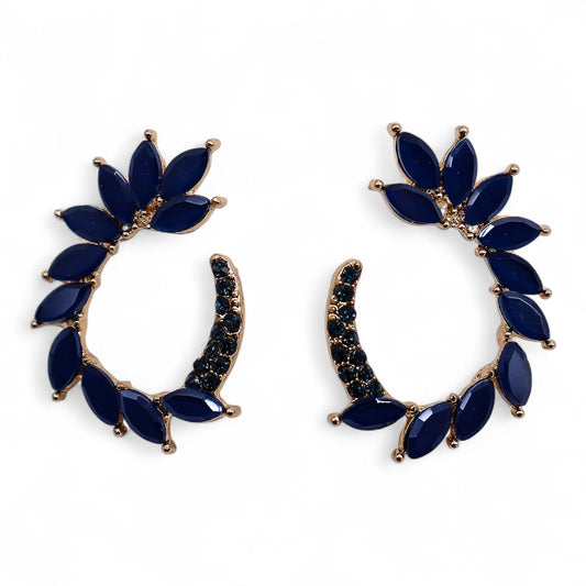 Royal blue vintage glass hoop earrings, lightweight boho jewellery UK