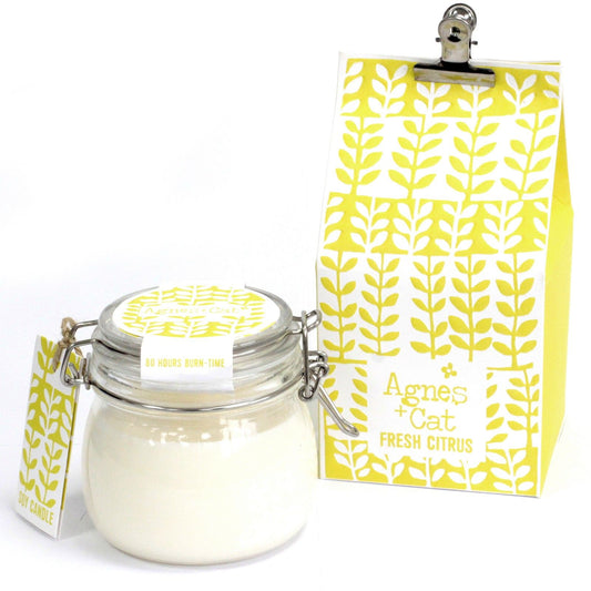 Agnes + Cat Fresh Citrus Kilner Jar Soy Candle – bright citrus candle in glass jar