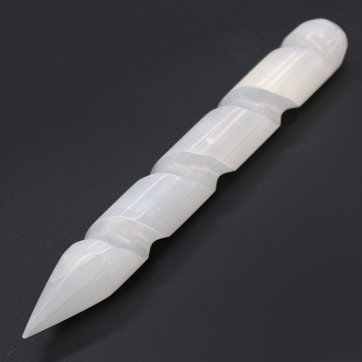 Selenite Spiral Wand Point One End 16 cm UK - white translucent crystal healing tool for energy cleansing and chakra work”