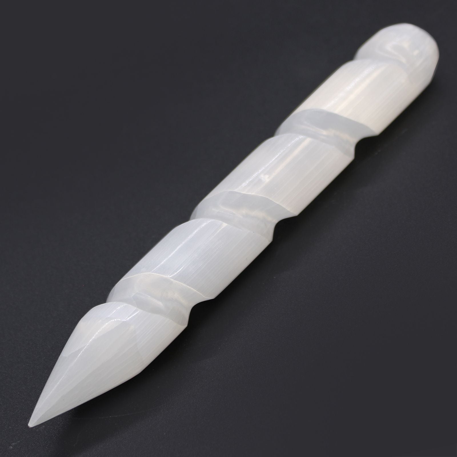 Selenite Spiral Wand Point One End 16 cm UK - white translucent crystal healing tool for energy cleansing and chakra work”