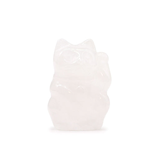 Gemstone Lucky Cat – hand-carved rose quartz crystal cat figurine for love, compassion and good luck décor