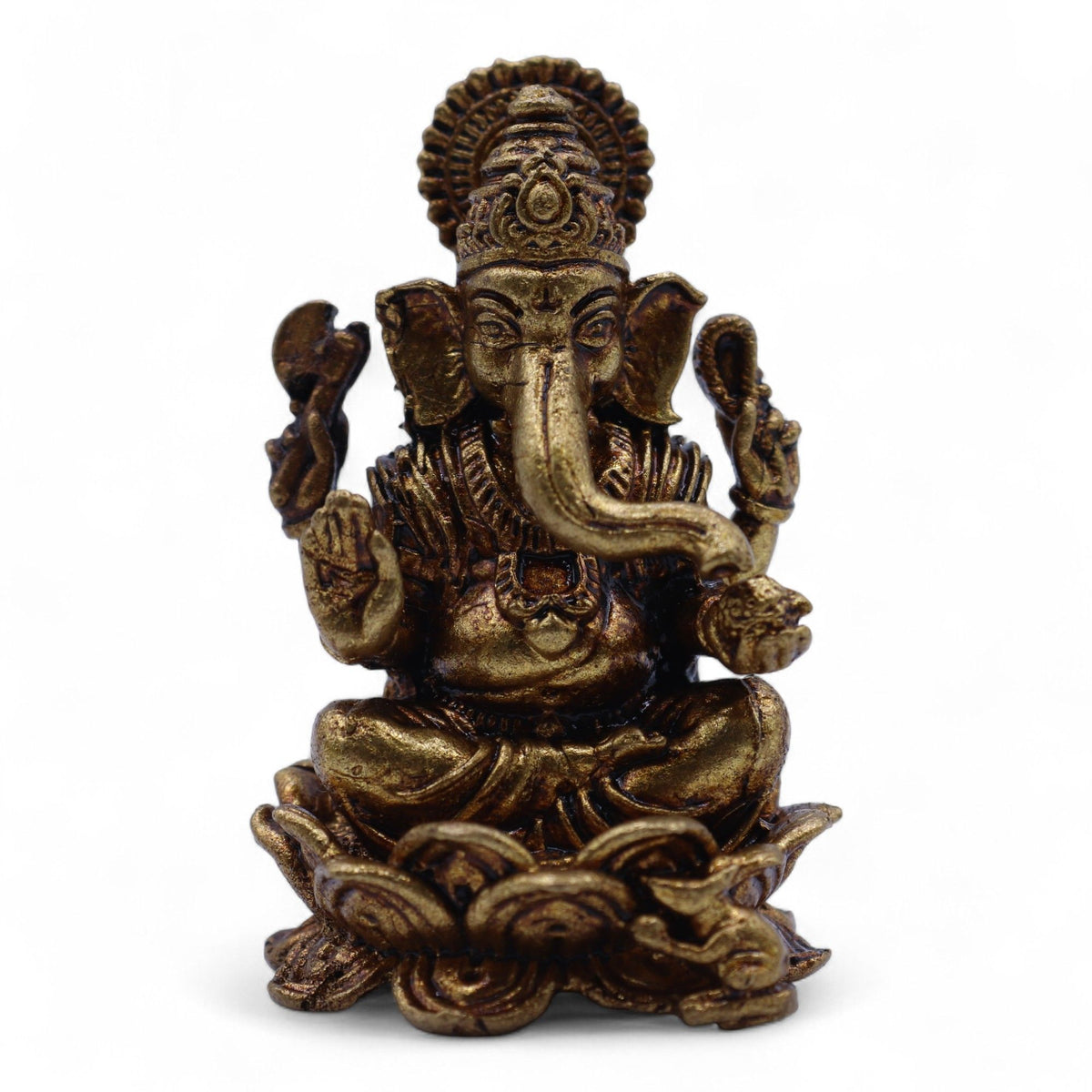 Brass Ganesha new beginnings statue seated on lotus base 49mm Hindu deity figurine UK