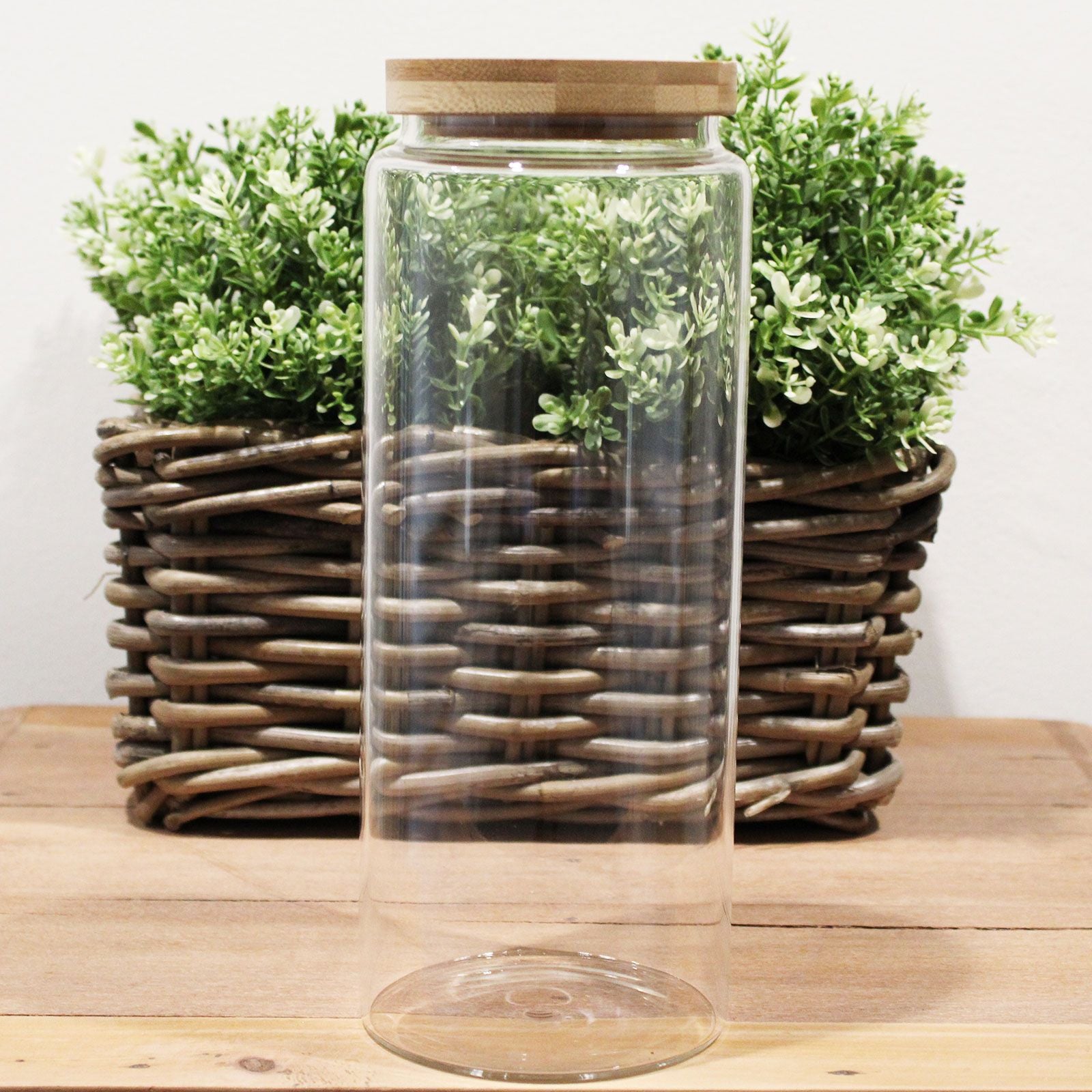 Cottage Bamboo Glass Jar Extra Large 25cm glass jar with bamboo lid for tea and pantry storage