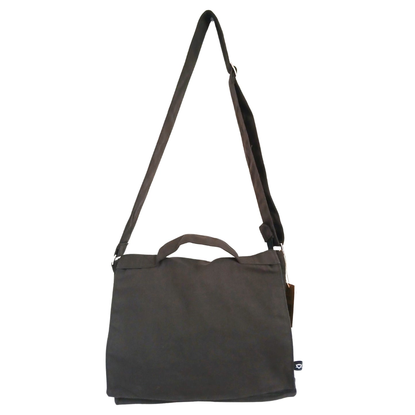 Cotton Canvas Laptop Messenger Bag in charcoal with adjustable shoulder strap and multiple storage pockets.