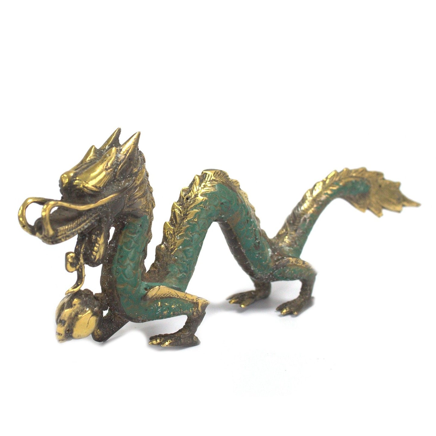Feng Shui small dragon with ball 20cm brass ornament for prosperity and energy balance