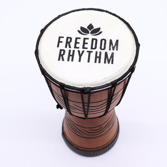 Small Pro Djembe Drum Freedom Rhythm high 30 cm wooden hand-drum with natural skin head for travel, meditation and rhythm sessions.