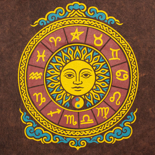 Nomad Sari Stonewashed Cotton T-Shirt - Sun & Zodiac - Brown - Small