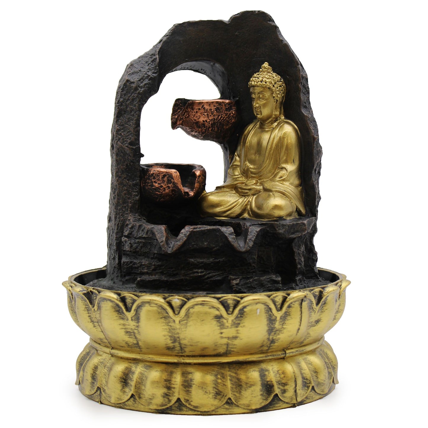 Golden Meditating Buddha Tabletop Water Feature