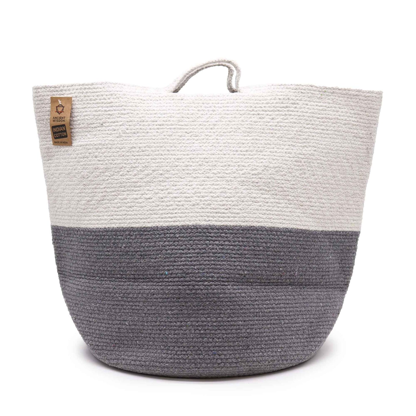 Large cotton rope laundry storage basket grey – woven boho home organiser for clothes and room storage