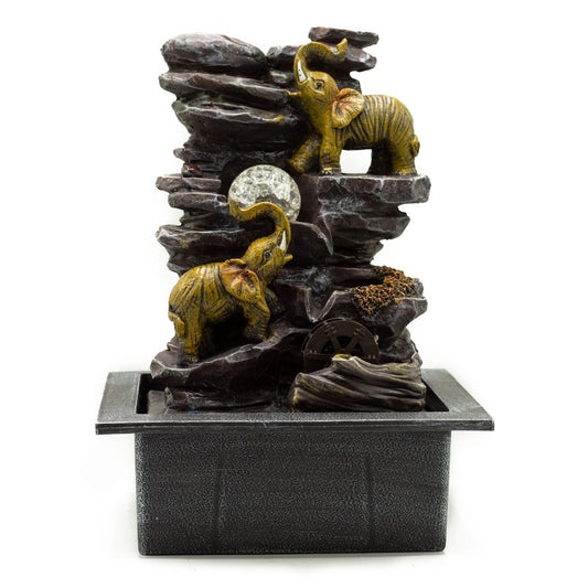  Elephants tabletop water feature with crystal ball light and water wheel