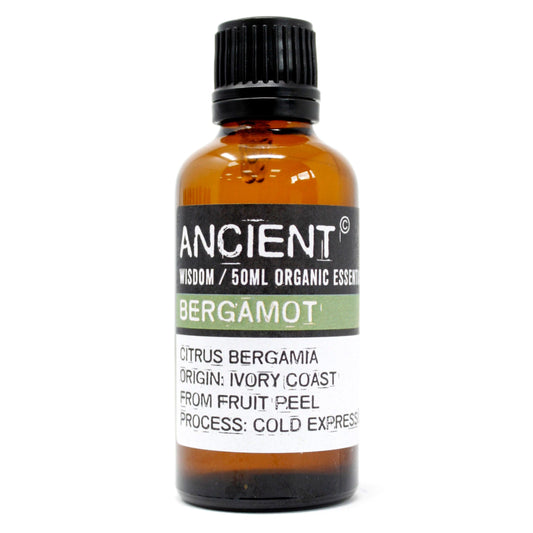 Organic Bergamot Essential Oil 50ml with fresh citrus and floral aroma for aromatherapy and home fragrance.