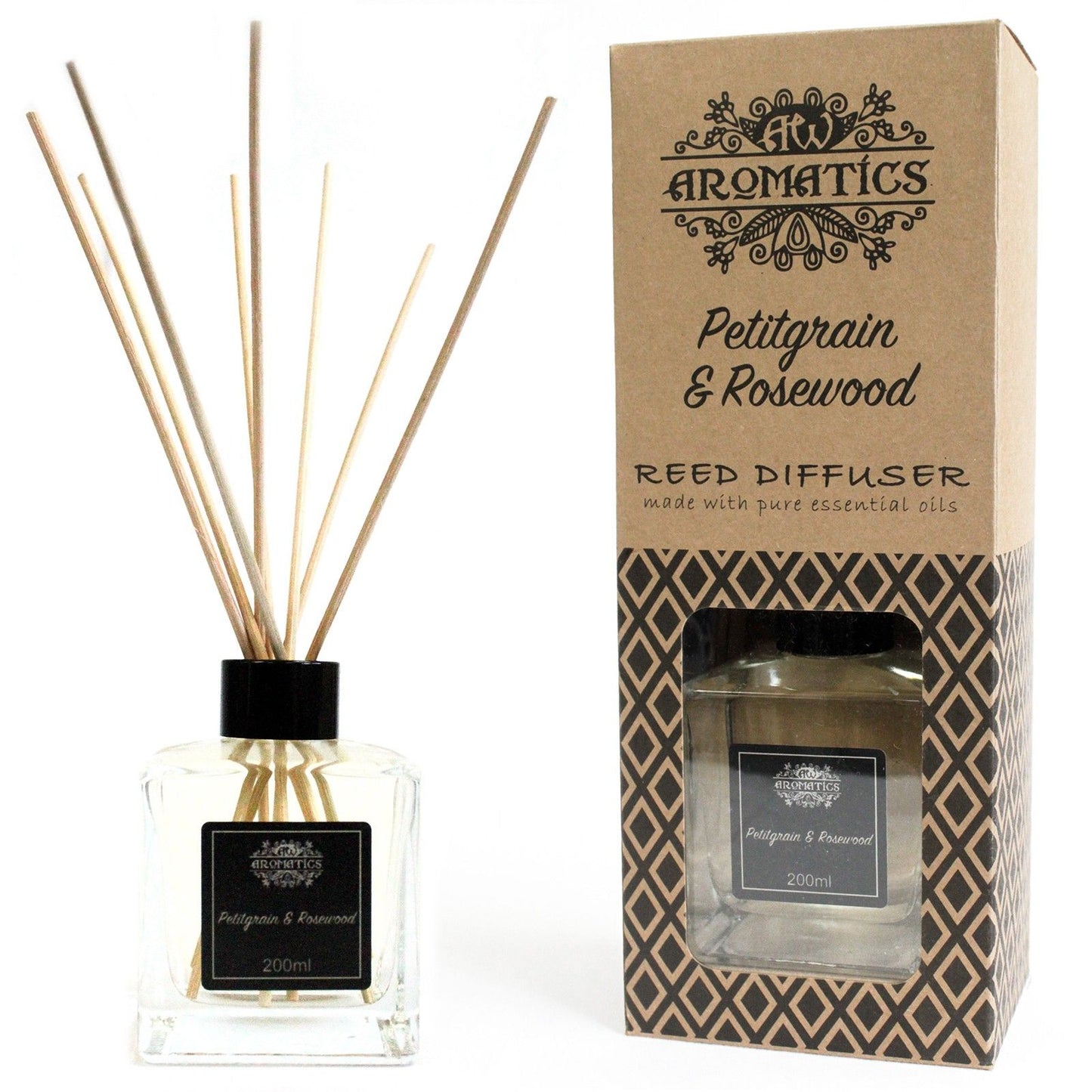 Petitgrain and Rosewood reed diffuser 200ml with fresh citrus floral woody essential oil fragrance for calming home scent