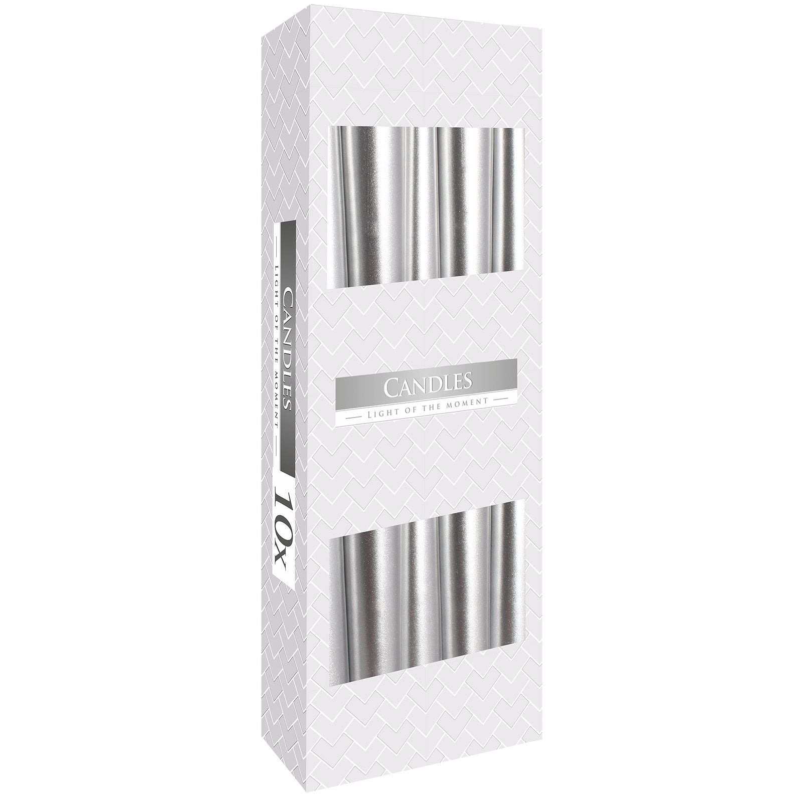 Metallic silver taper candle 24.5cm paraffin wax ritual candle with approx 7 hour burn time