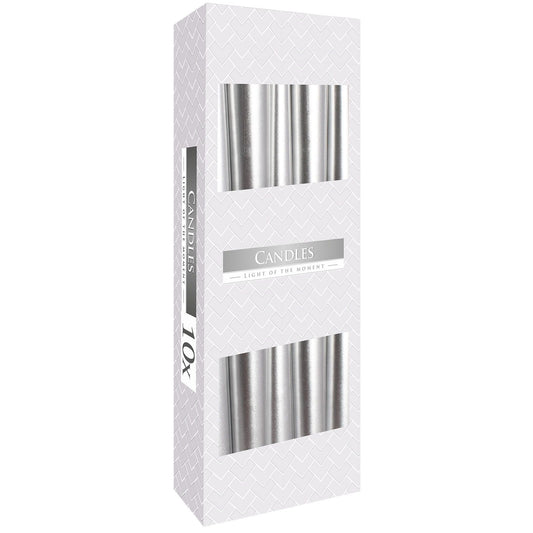 Metallic silver taper candle 24.5cm paraffin wax ritual candle with approx 7 hour burn time
