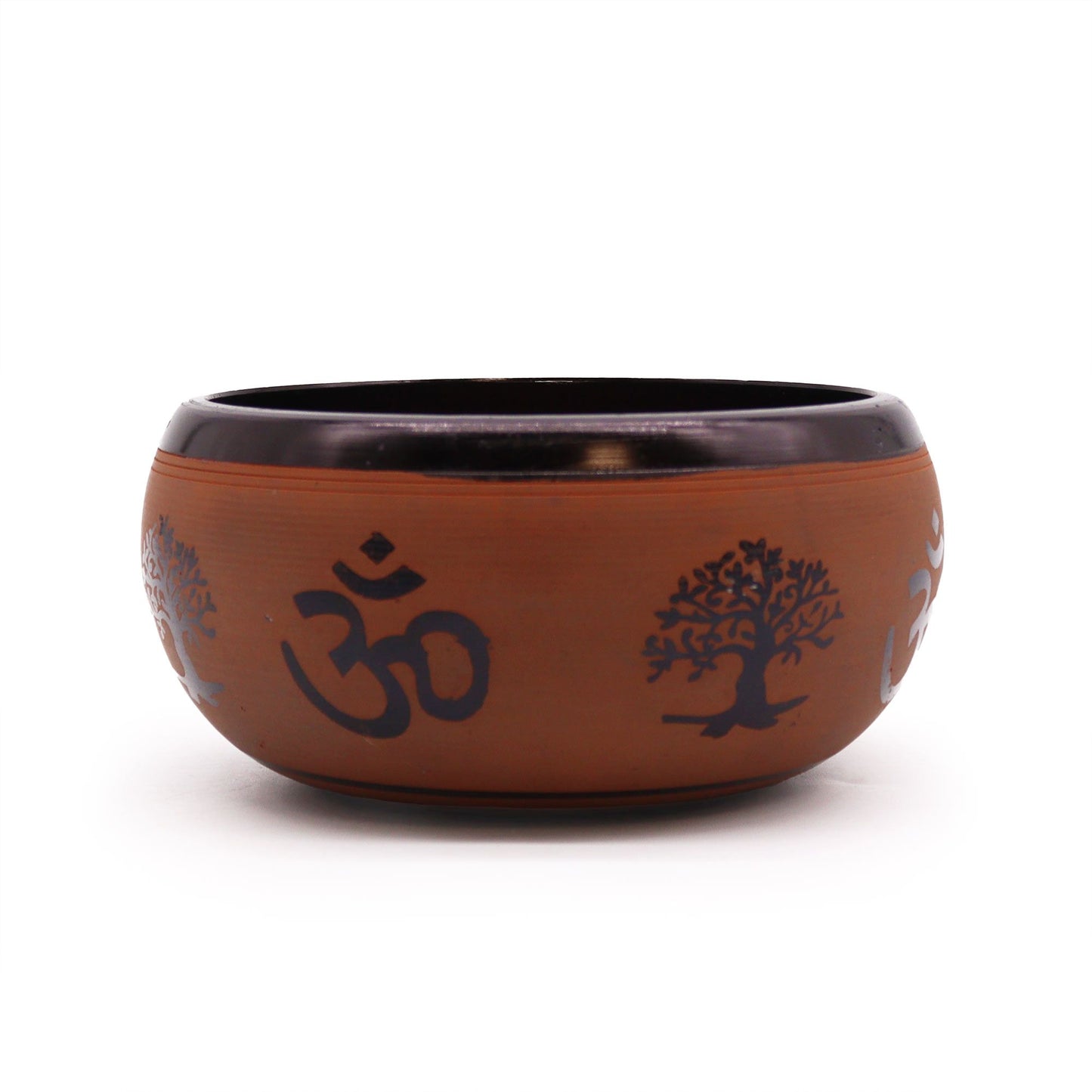 Earth Powder Singing Bowl Clay OM Buddha 16 cm – mid-size meditation sound-healing bowl with OM Buddha motif UK