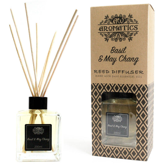 Basil and May Chang reed diffuser 200ml with fresh herbal citrus essential oil fragrance for uplifting home scent