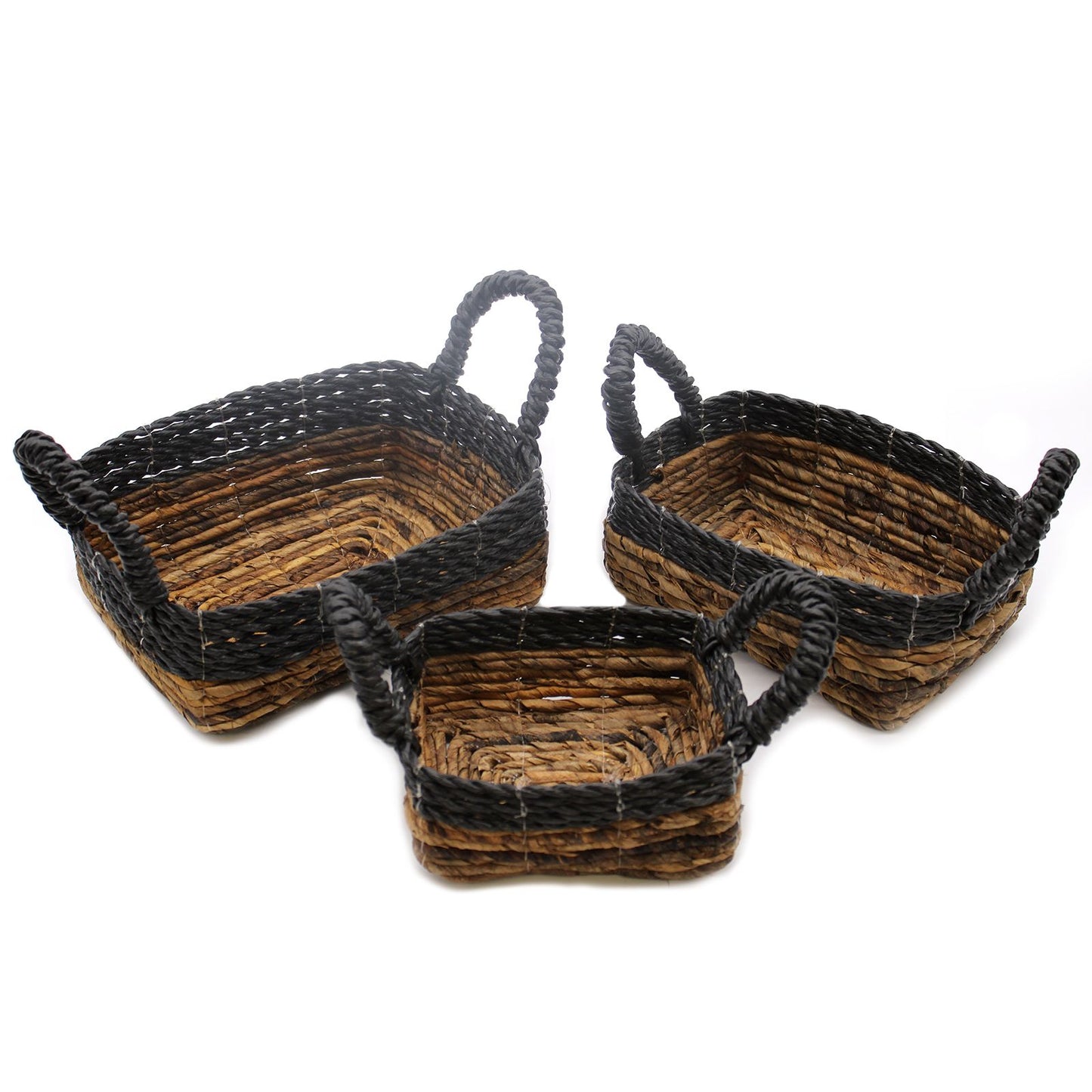 Banana leaf hitam raffia square basket set of 3 – woven eco-friendly storage baskets for boho home organisation