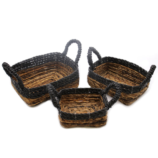 Banana leaf hitam raffia square basket set of 3 – woven eco-friendly storage baskets for boho home organisation