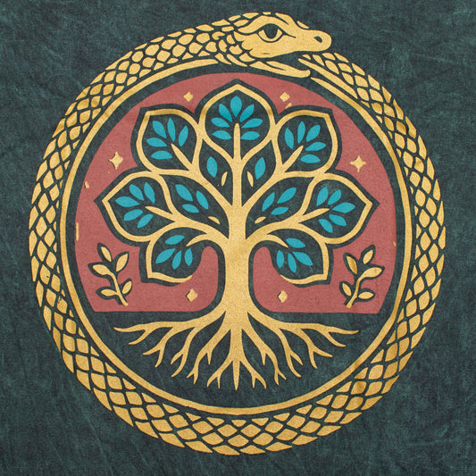 Nomad Sari Stonewashed Cotton T-Shirt - Tree of Life - Green - XL