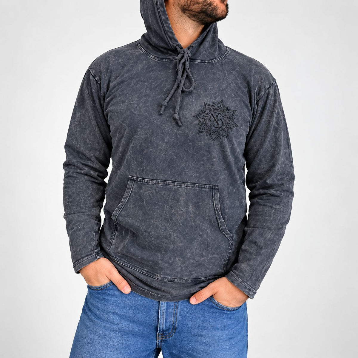 XLarge Stone Washed Hoody Shirt Kangaroo Pocket - Dusty Lavender