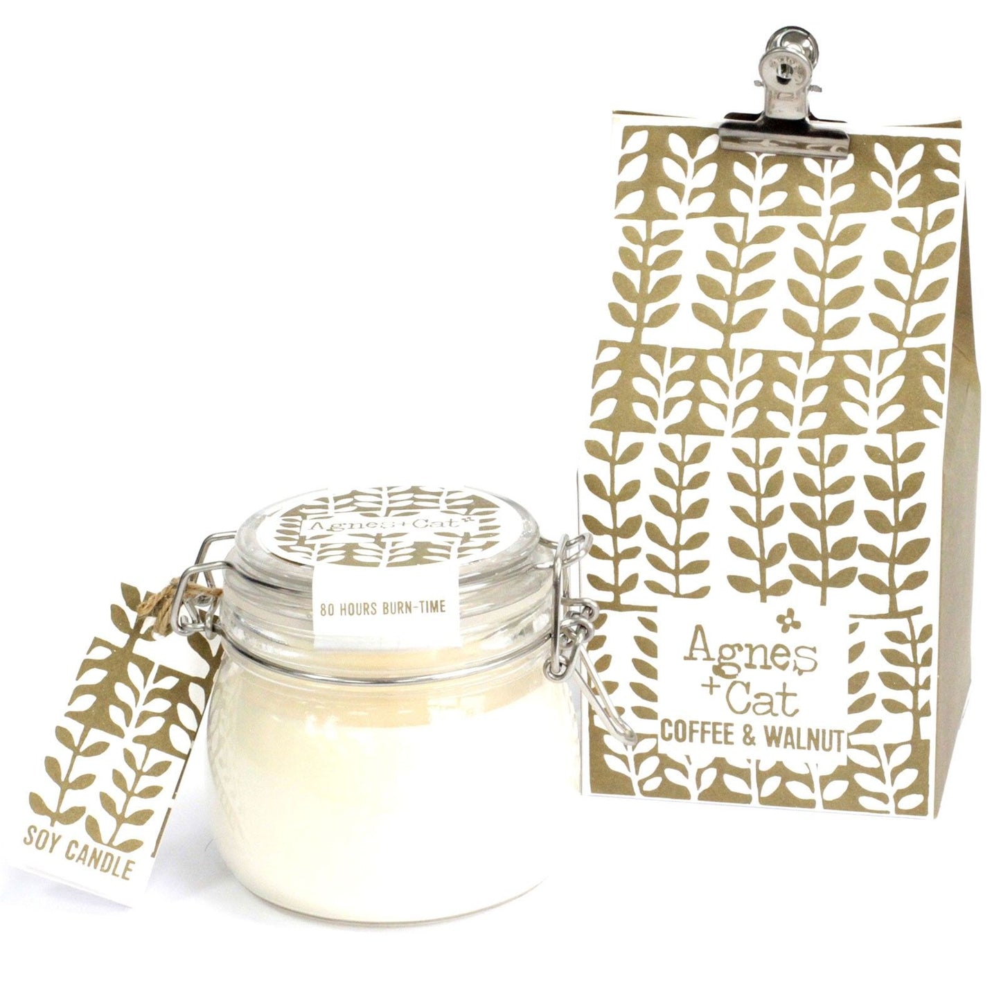 Agnes + Cat Coffee and Walnut Kilner Jar Soy Candle – rich coffee scent candle in glass jar