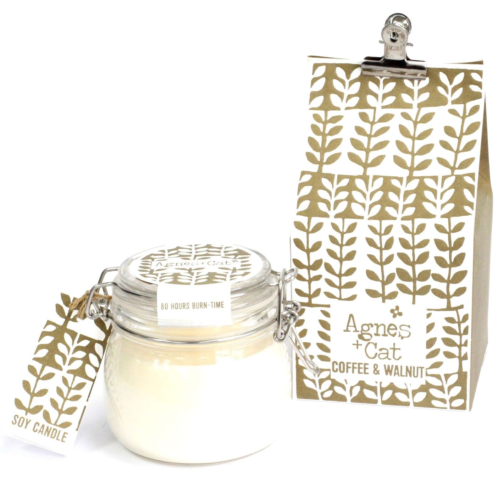 Agnes + Cat Coffee and Walnut Kilner Jar Soy Candle – rich coffee scent candle in glass jar