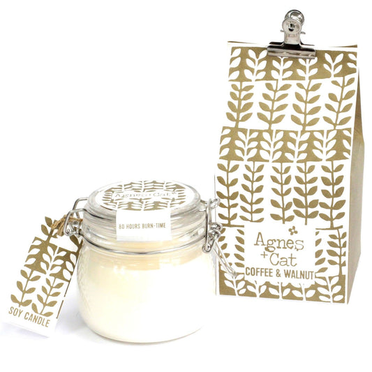 Agnes + Cat Coffee and Walnut Kilner Jar Soy Candle – rich coffee scent candle in glass jar
