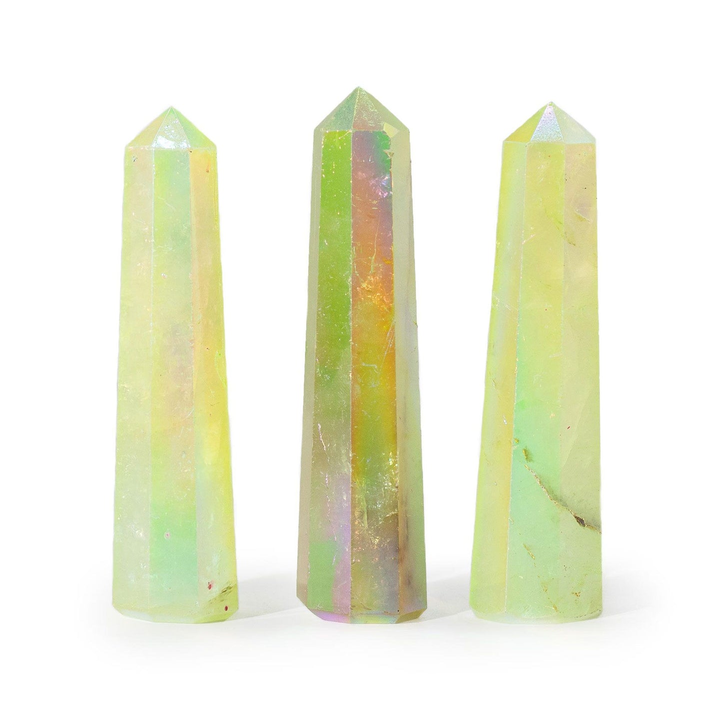 Aurora Crystal Quartz Obelisk Pale Green iridescent crystal point