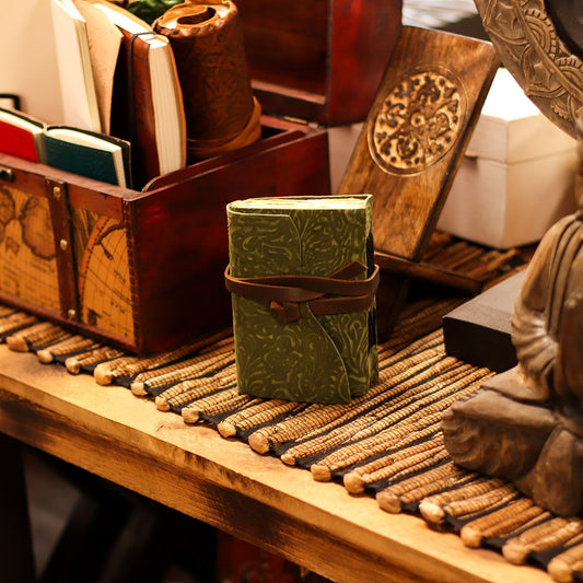 Fat Deckled Edge Leather Journal – Green Maze Pattern