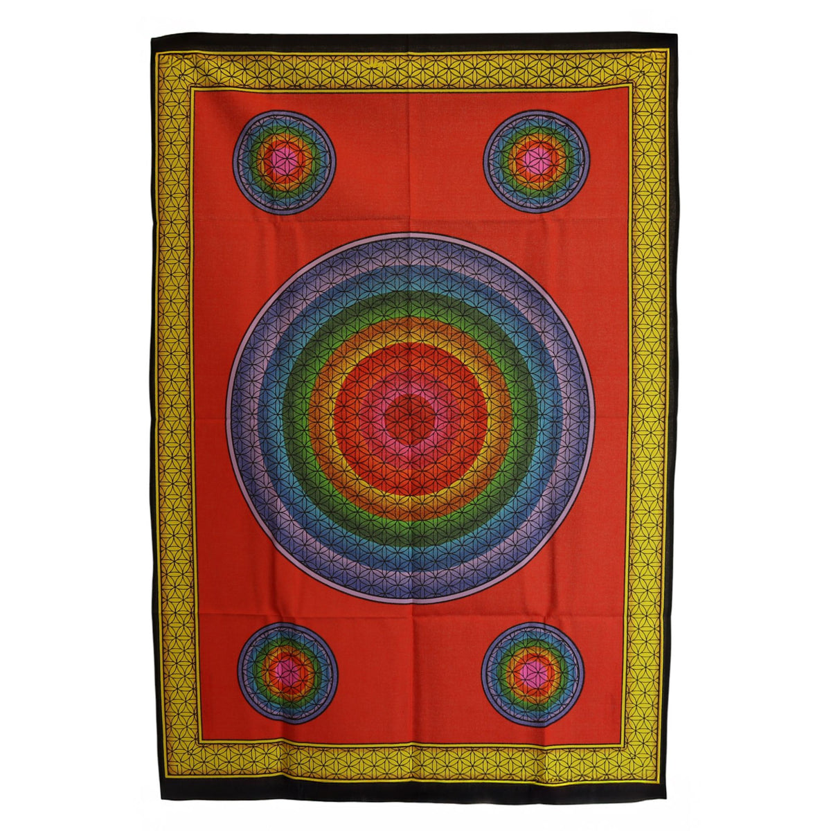 Five Flower of Life cotton wall art with colourful sacred geometry design 70x110cm UK