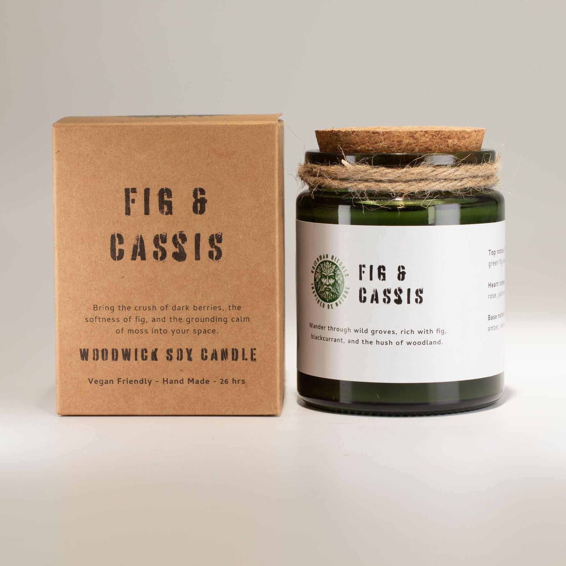 Greenman Woodwick Soy Candle – Fig & Cassis fruit soy candle with wooden wick and soft crackle flame