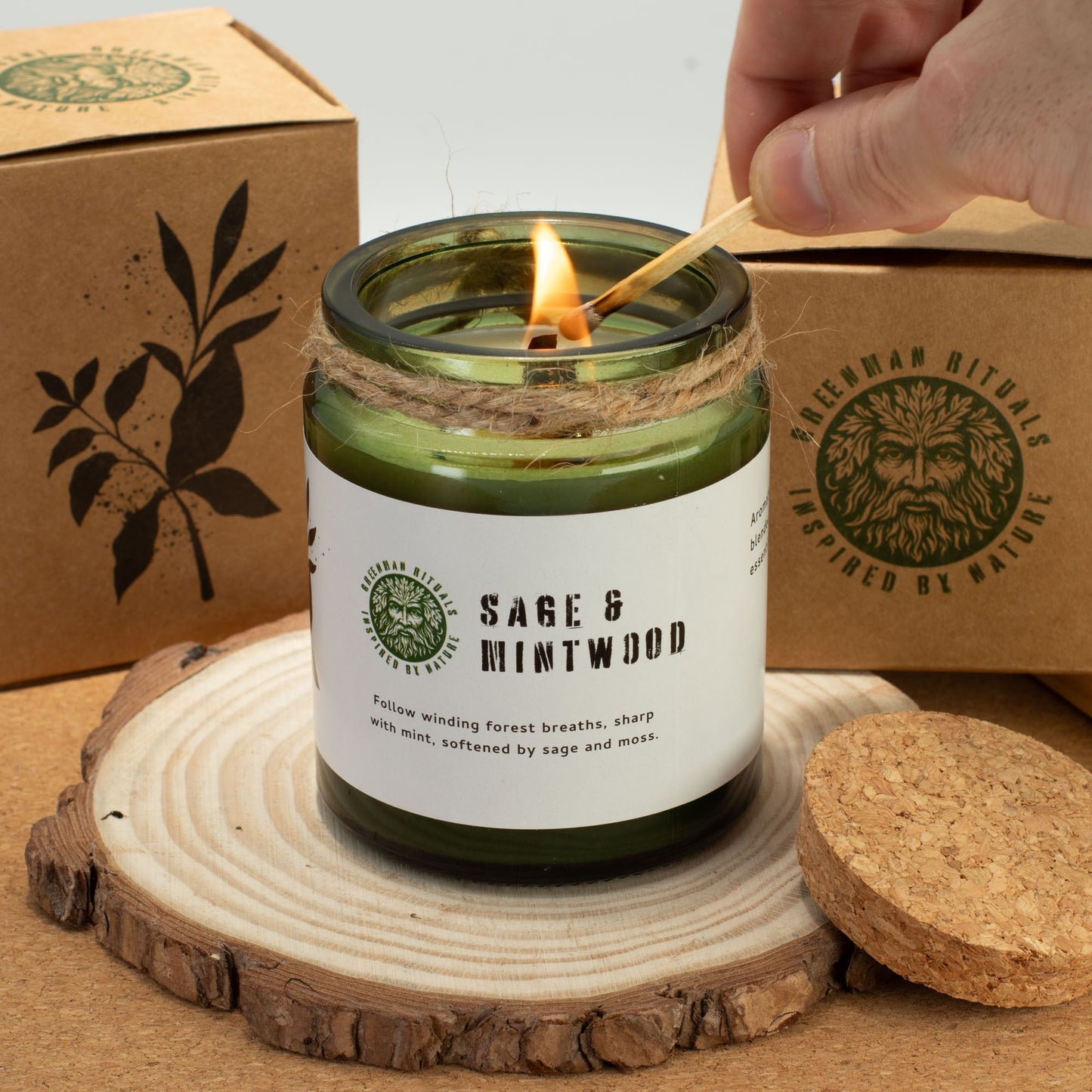 Greenman Woodwick Soy Candle - Sage & Mintwood