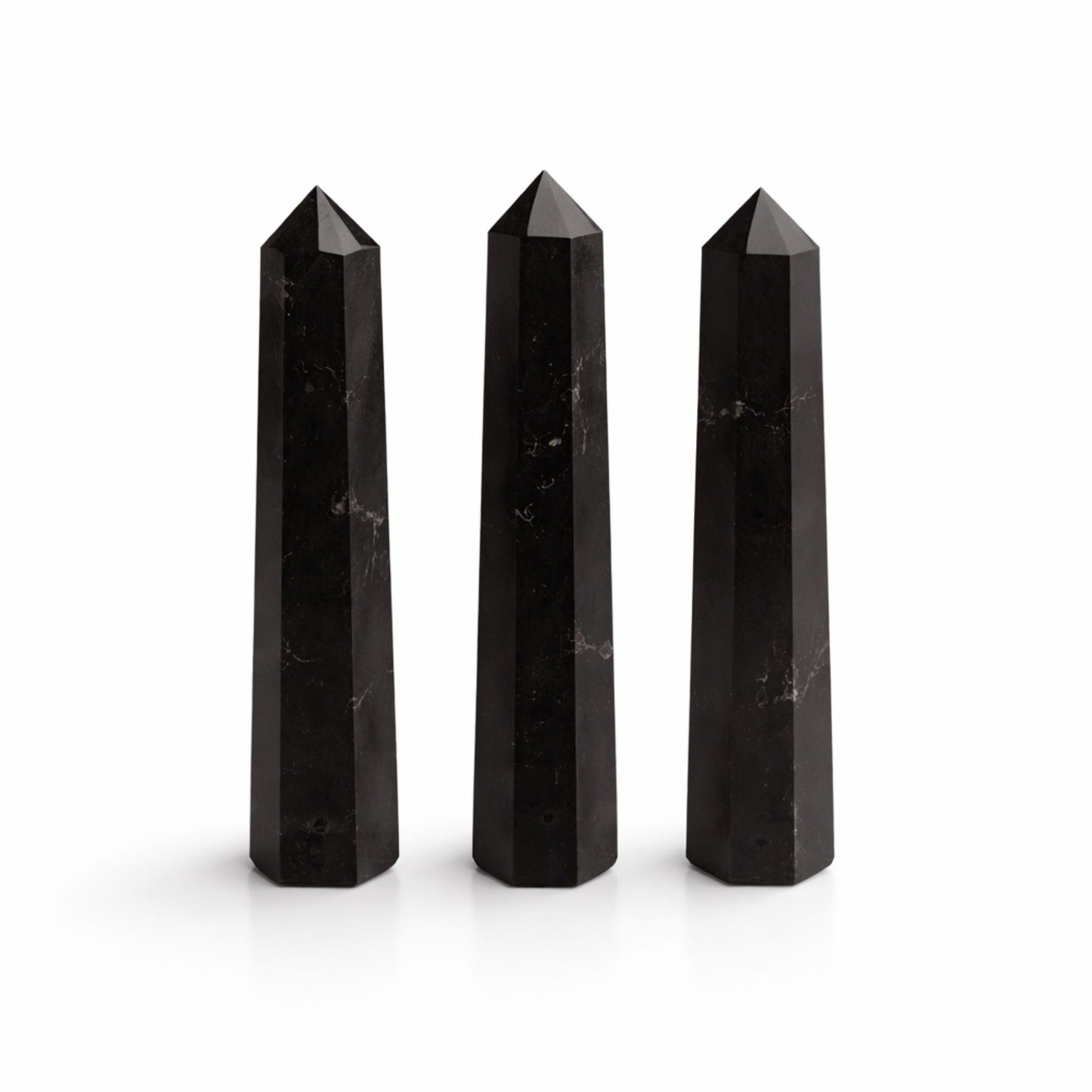 Black Tourmaline obelisk point 11cm six sided crystal tower dark gemstone