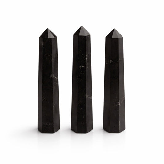 Black Tourmaline obelisk point 11cm six sided crystal tower dark gemstone