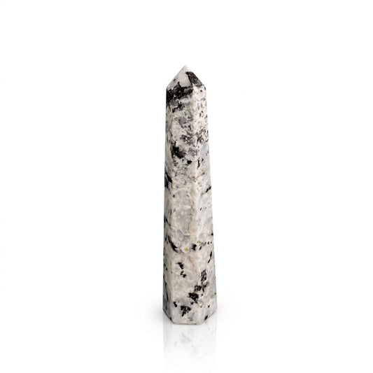 Rainbow Moonstone obelisk 17cm six face crystal tower iridescent gemstone