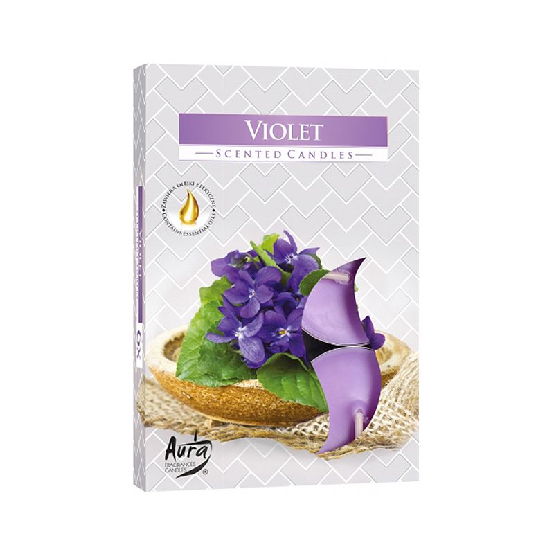 Violet scented tealight candles set of 6 soft floral fragrance 4 hour burn candles