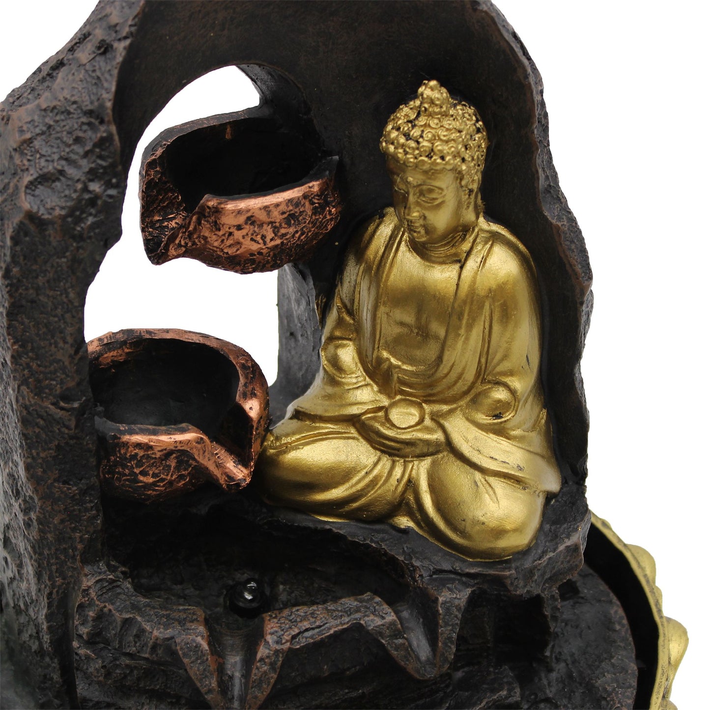 Golden Meditating Buddha Tabletop Water Feature