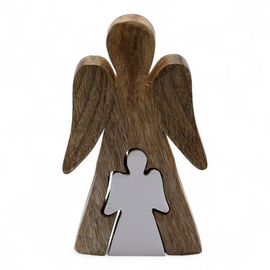 Mango Wood Angel in Angel - Protection