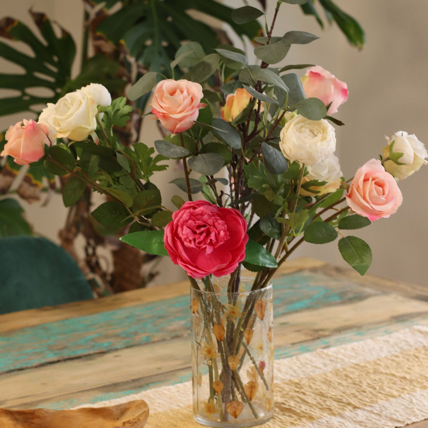 Natural Floral Glass - Tall Vase Candle Holder - Rose