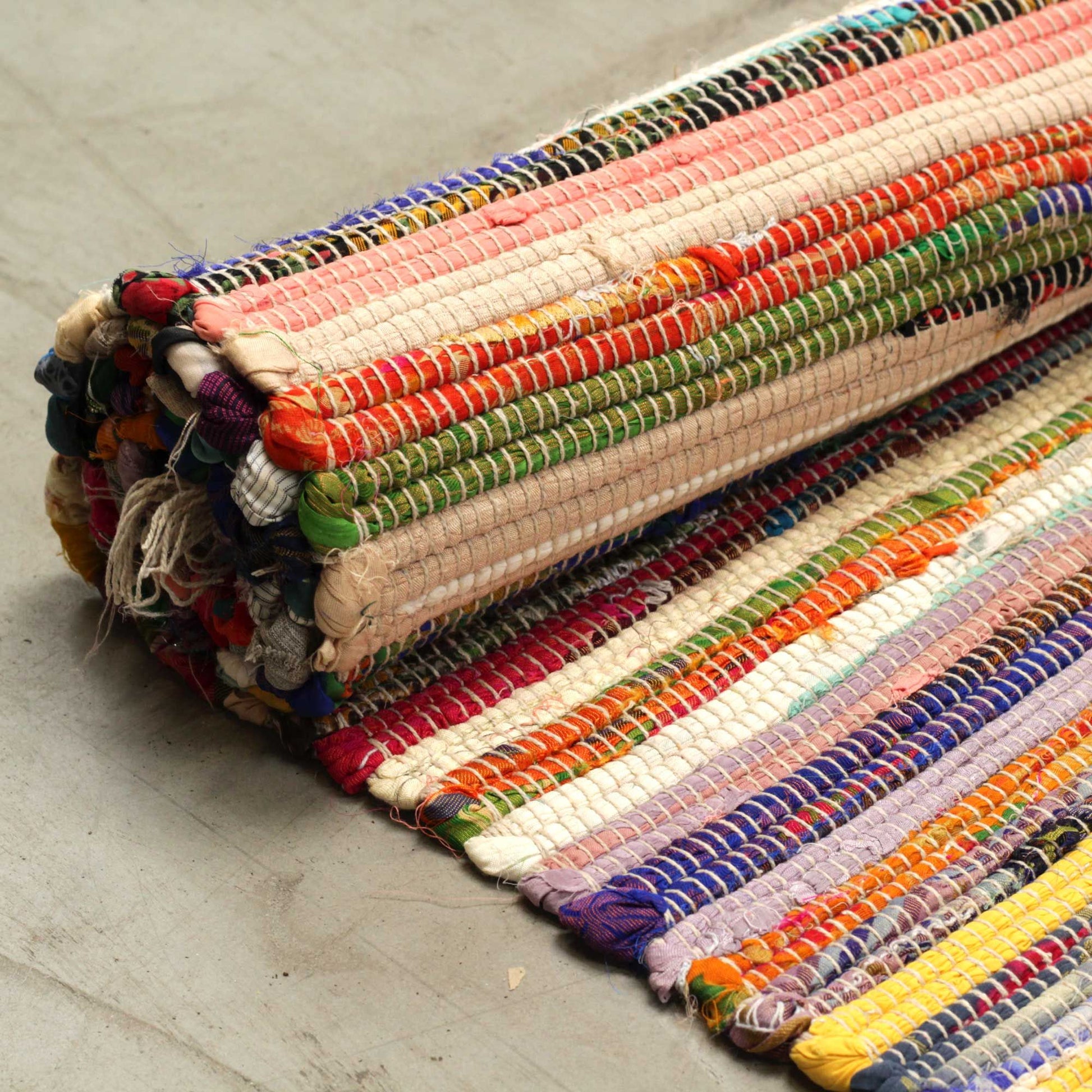 Room Rag Rug 150x200cm random colours handcrafted recycled cotton boho floor rug.