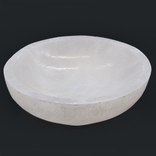 Selenite Round Bowl  XL 15 cm – polished selenite crystal bowl for energy cleansing, gemstone charging and altar décor UK