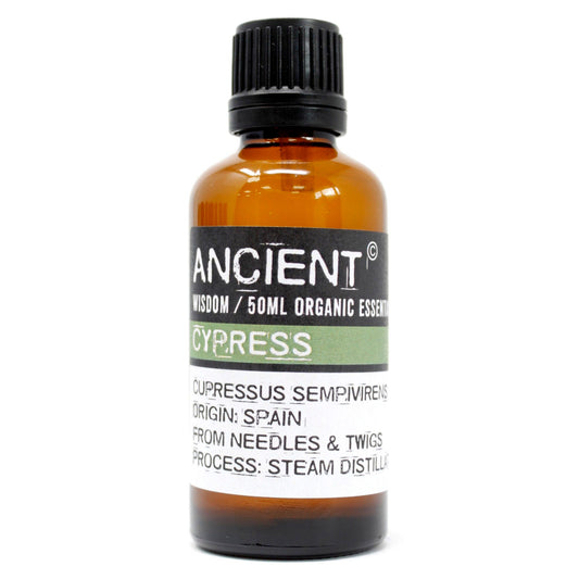 Organic Cypress Essential Oil 50ml with fresh woody evergreen aroma for aromatherapy and home fragrance.