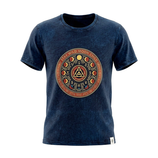Nomad Sari Stonewashed Cotton T-Shirt - Stay Wild Moon Child - Blue - Small