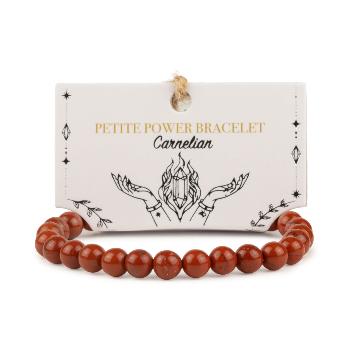 Petite Carnelian Power Bracelet with polished 6mm orange-red gemstone beads and 17cm elastic stretch fit for slimmer wrists UK